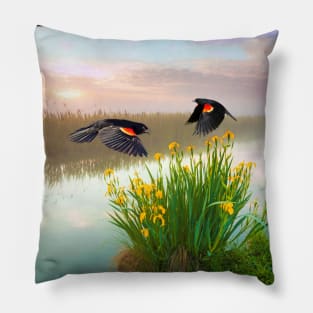 Blackbirds Dance with Iris Pillow