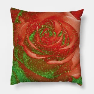 romantic red roses and green glitter pattern for flowers lovers Pillow