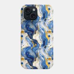 Blue and Gold Liquid Marble Texture Phone Case