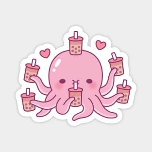 Cute Pink Octopus Loves Bubble Tea Magnet