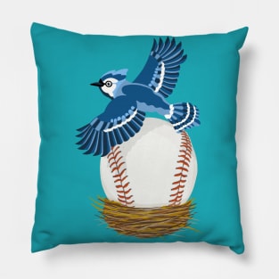 Play Ball! Blue Jay Baseball Egg in Nest Pillow