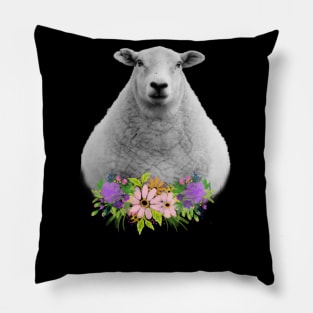 Floral Sheep in Field Pillow