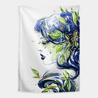 Water Leaves 9 - Watercolor Woman Portrait Tapestry