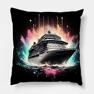 Monochromatic Birthday Cruise Ship Rainbow Colors Pillow