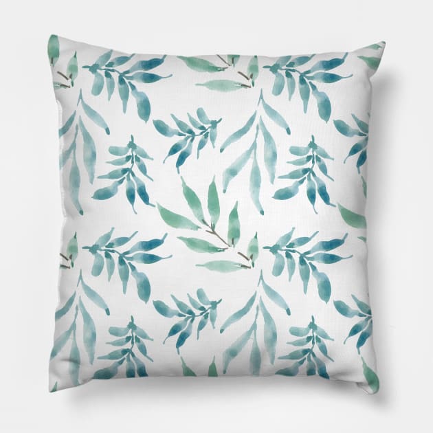 floral eucalyptus leaf watercolor pattern #2 Pillow by iorozuya