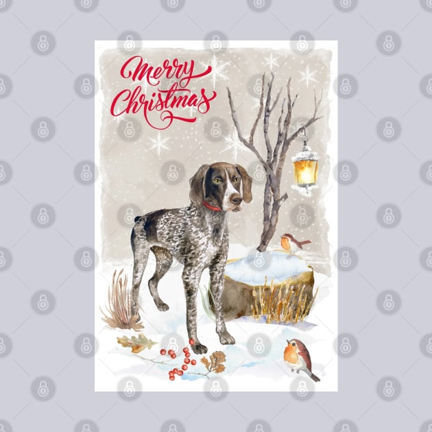 German Shorthaired Pointer Merry Christmas Santa Dog by Puppy Eyes