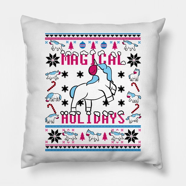 Funny Unicorn Lover Ugly Christmas Sweater Pillow by KsuAnn