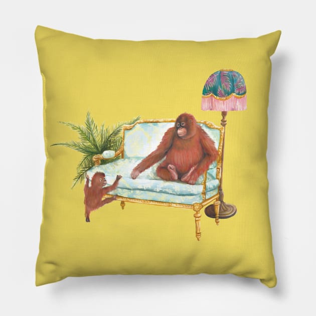 Vintage Orangutan & Baby Pillow by HannahFarr