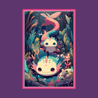 Cute Axolotl Anime Art Design | Cute Animals | Axolotl Hentaii Chibi Kawaii Design T-Shirt