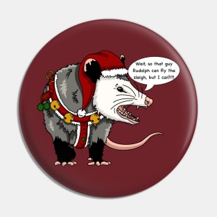 Yelling opossum in Christmas outfit Pin