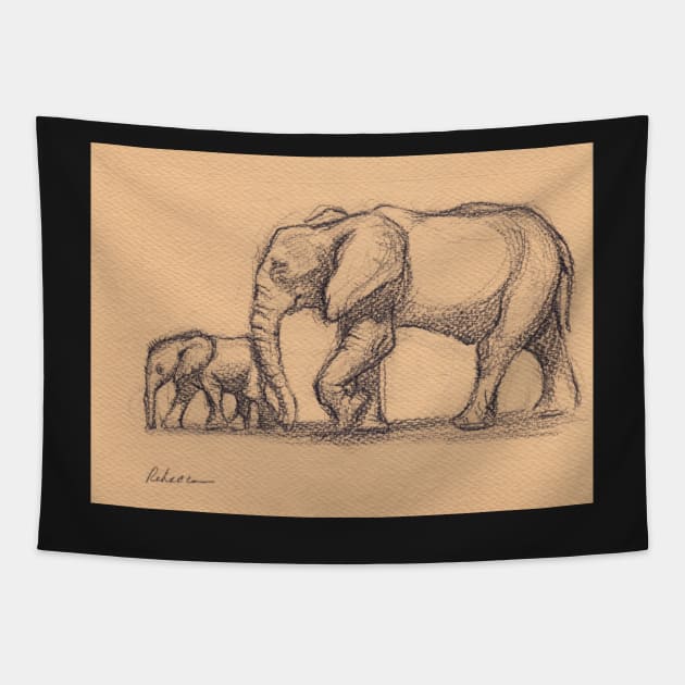 My Sweet Little Boy: Baby Elephant & Mama Pencil Sketch #15 Tapestry by tranquilwaters