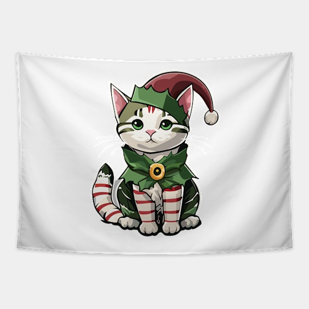 Christmas Candy Cane Cat Tapestry by AJ