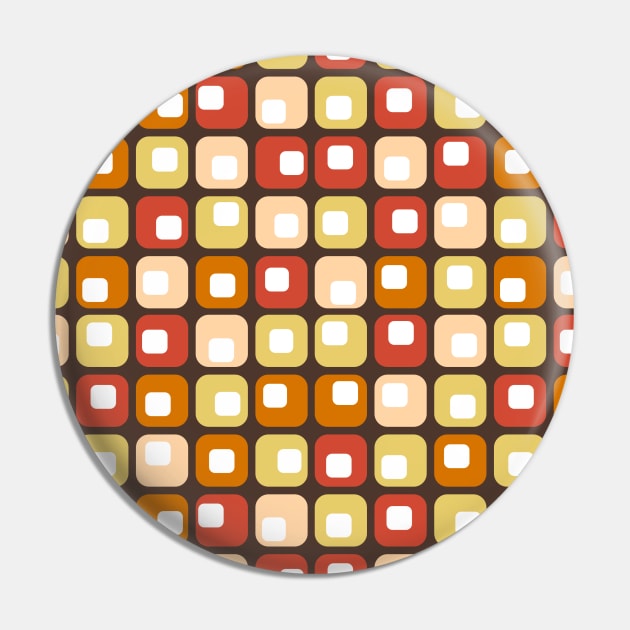 Funky 1970s Squares in Brown Orange Peach Yellow White Pin by OrchardBerry