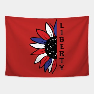 Patriotic American Half Sunflower Liberty Red White Blue Blk Tapestry