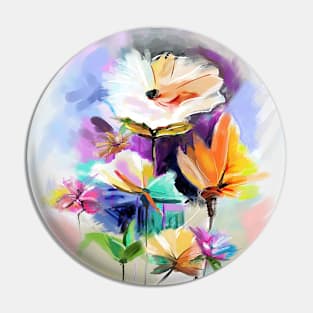 Colorful Flowers  in Abstraction Pin