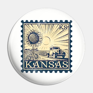 Kansas Sunflowers with Pickup Truck Vintage Stamp Pin