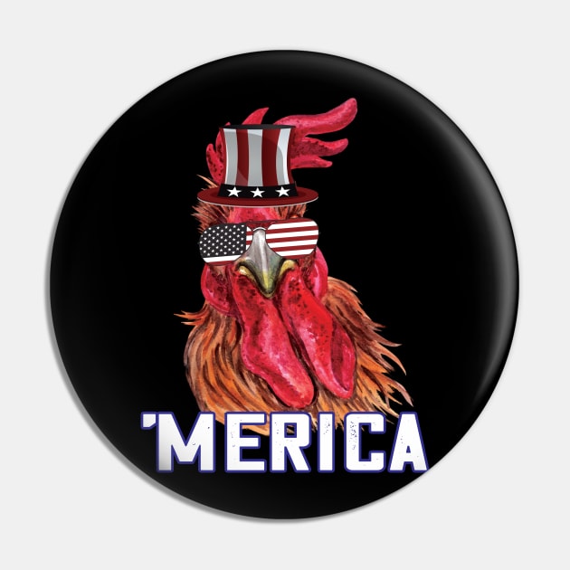 Merica Funny chicken 4th of july celebration gift Pin by DODG99