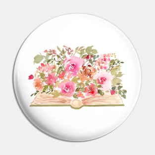 Watercolor Book with Pink Florals Pin