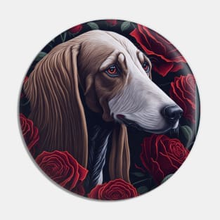 Saluki red roses Pin