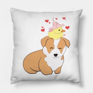 Corgi With Baby Chick Pillow