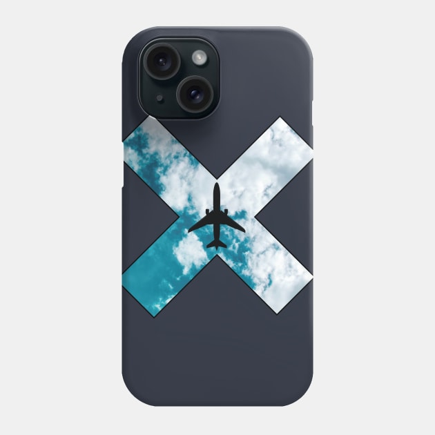 Airplane Boeing on the X sign with clouds background Phone Case by Avion