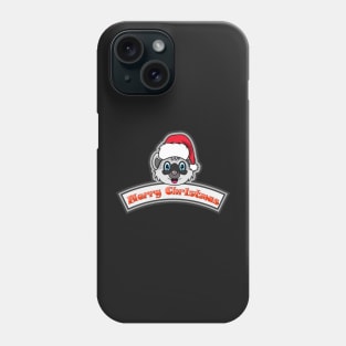 Sticker and Label Of  Raccoon Character Design and Merry Christmas Text. Phone Case