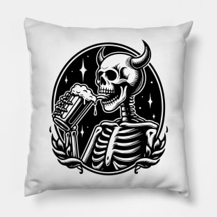 skeleton drinking beer Pillow
