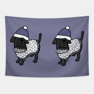 Two Cute Dogs Blue Hat and Winter Sweater Tapestry