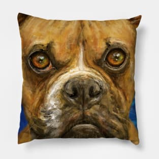 A painting of a brown Boxer looking straight at you Pillow