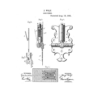 Lock Hinge Vintage Patent Hand Drawing T-Shirt