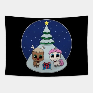 Cute Unicorn Reindeer Under The Christmas Tree For Kids Tapestry