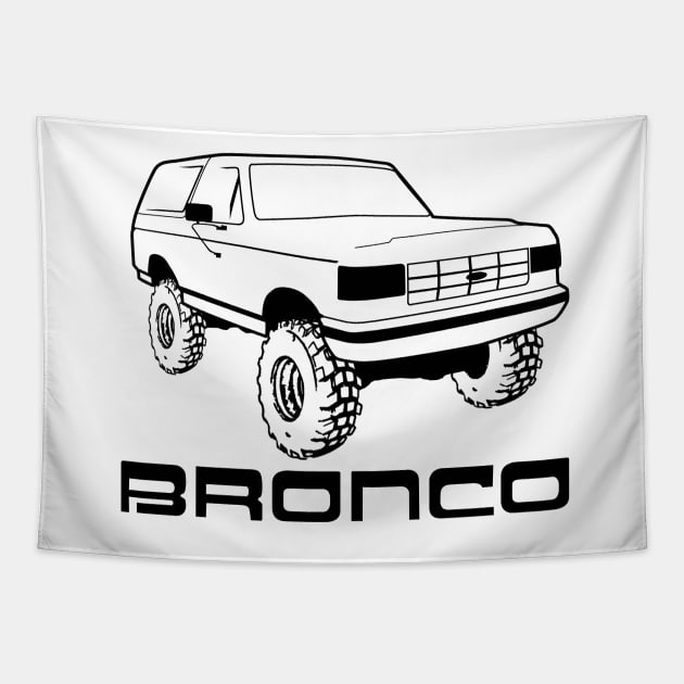 1987-1991 Ford Bronco w/Tires, Black Print Tapestry by The OBS Apparel