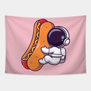 Cute Astronaut With Hot Dog Cartoon Tapestry