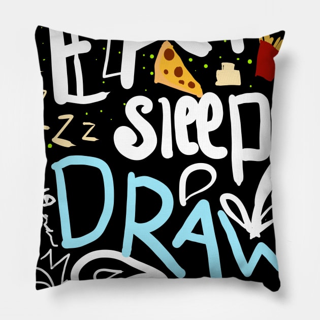 eat sleep draw repeat Pillow by Fashion by Gail