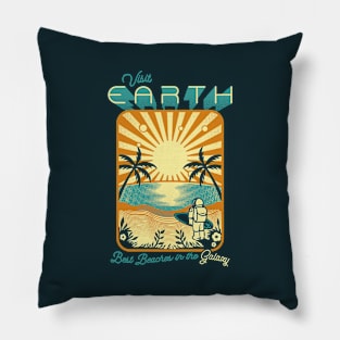 Astronaut Visit Earth Minimalist Surf Design by Tobe Fonseca Pillow