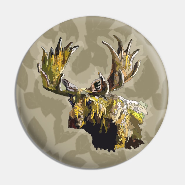 Funky Moose with Leaves Pin by KelsterLaneCreative