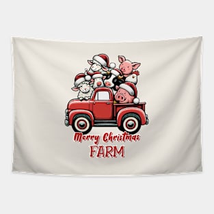 Farm Animals Truck Merry Christmas Tapestry