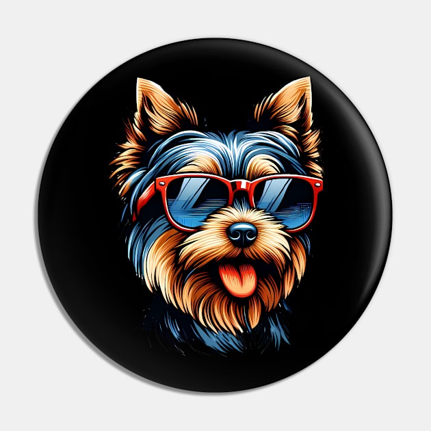 Funny Yorkshire Terrier with Sunglasses Pin by CreativeSparkzz