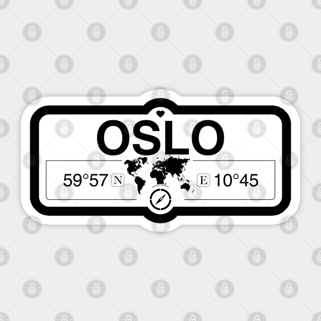 Oslo Norway With World Map Coordinates Gps And Compass Oslo Norway Sticker Teepublic