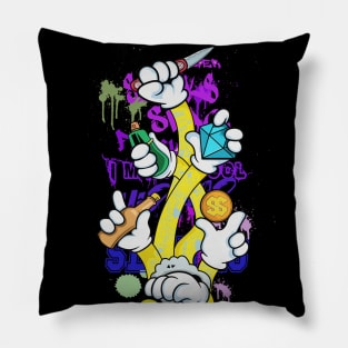 Dope Slluks multiple hands and arms cheering colorful illustration Pillow