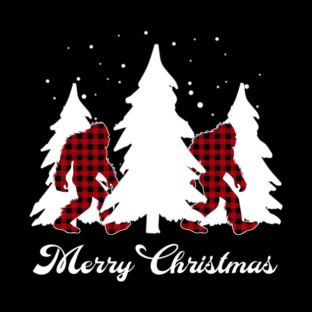 Buffalo Plaid Bigfoot Merry Christmas Tree Xmas Sasquatch by Sincu