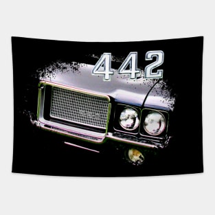 Oldsmobile 442 1970s American classic muscle car elements with emblem Tapestry