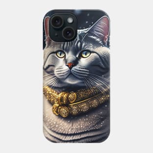 Golden Beauty: A British Shorthair Dazzles in a Winter Wonderland Phone Case