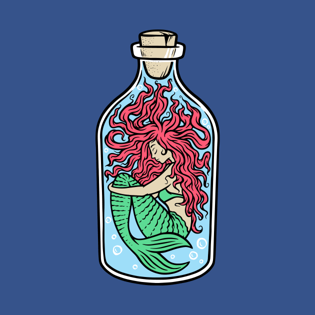 Retro Mermaid in a Bottle Cartoon by SLAG_Creative