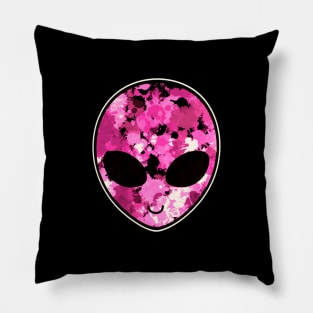 Pink Paint Splatter Alien Head Pillow