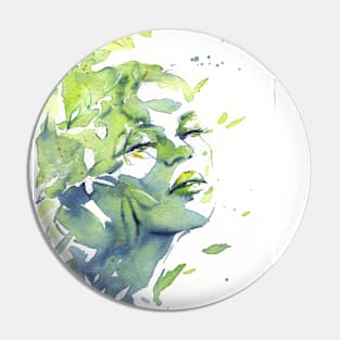 Water Leaves 2 - Watercolor Woman Portrait Pin