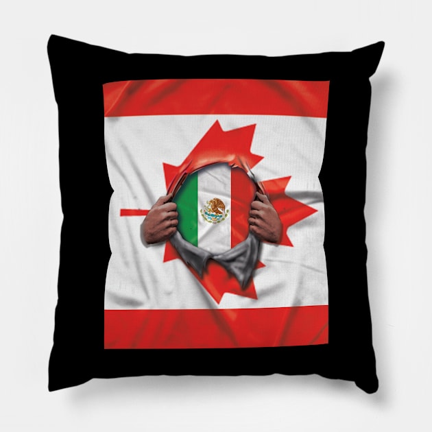 Mexico Flag Canadian Flag Ripped - Gift for Mexican From Mexico Pillow by Country Flags