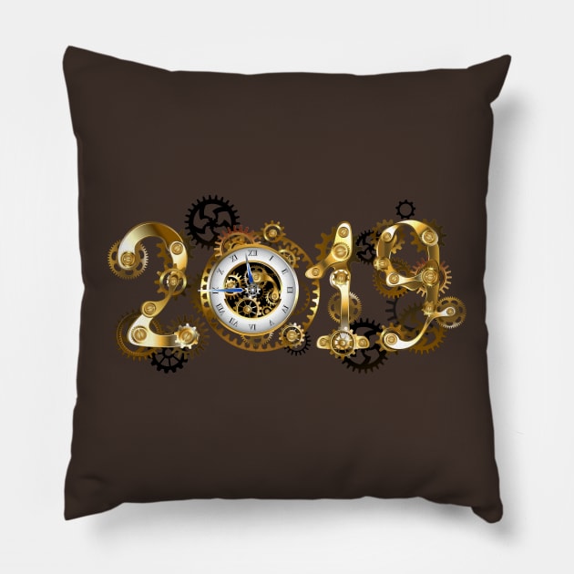 Steampunk 2019 with gears Pillow by Blackmoon9