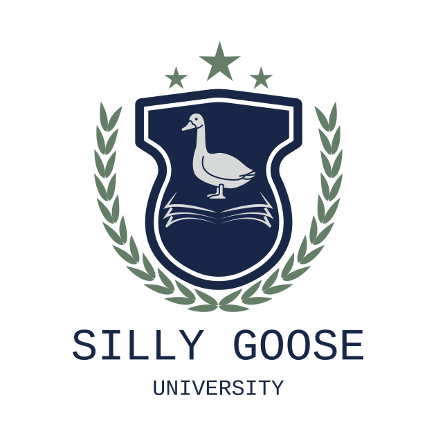 Silly Goose University - Standing Goose Blue Emblem With Green Details by Double E Design