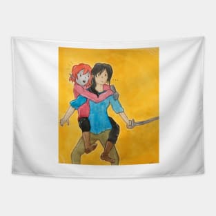 What are best friends for? Fantasy watercolor illustration elf wizard and human rogue Tapestry